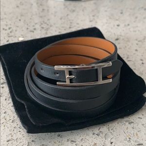 Hermès Hapi Black Palladium leather Hapi bracelet